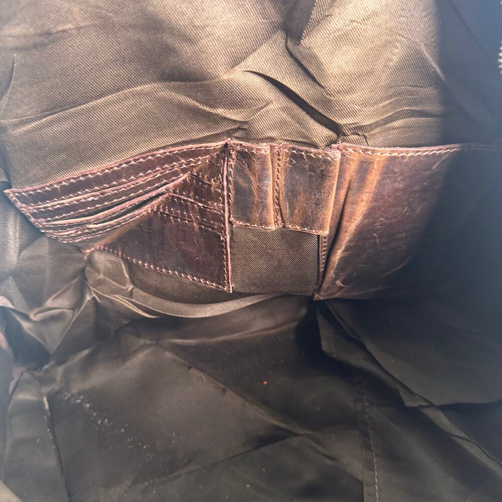 Vintage 90’s Brown Leather Weekender Duffle Patchwork Bag 20”x10”x10” Logo/Name - Picture 6 of 13